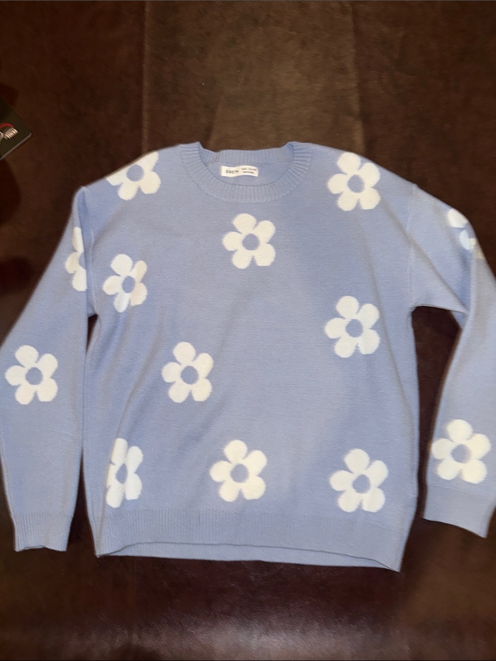 SHEIN Light Blue Crewneck Sweater with White Floral Print size 13-14